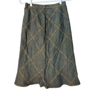 GIVY Denim Jean Midi Skirt A-line Diamond Pattern Tinted Wash Size Small